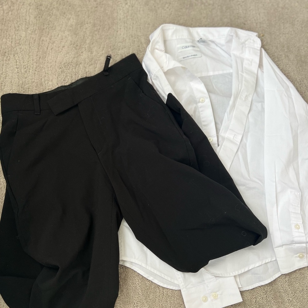 Calvin Klein Boys' Black Dress Pants, White Long Sleeve Button Up Collar 10
